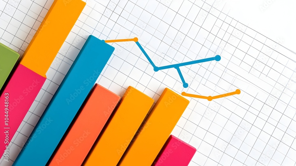 Aufkleber Comprehensive financial data analysis presented through a visually compelling infographic featuring colorful overlaid line charts and bar charts on a grid background