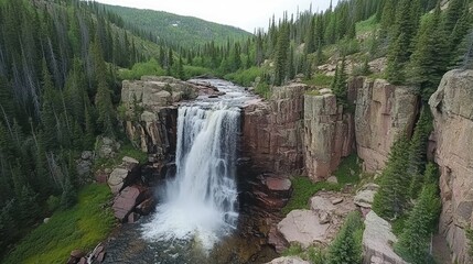 Serene Waterfall in Lush Green Landscape