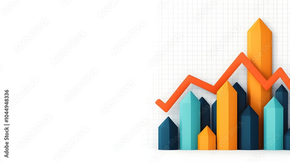 Poster Vibrant and Detailed Data Visualization with Overlaid Line and Bar Charts on Grid Background Representing Dynamic Data Trends and Analytics for Business Finance and Technology