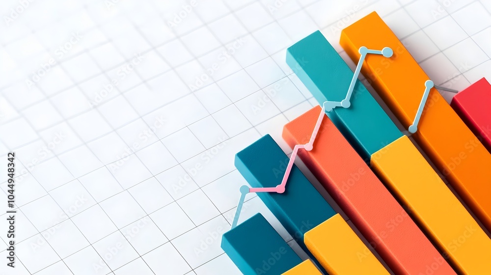 Fototapete Detailed multicolored line charts and bar graph layered on a clean white background with a grid pattern perfect for modern data analysis financial reporting and visual information displays