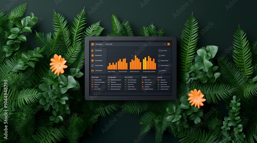 Poster Sophisticated 3D data dashboard providing comprehensive business intelligence and analytics to support strategic marketing planning and future forecasting