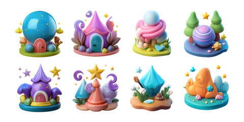 Colorful Fantasy Elements for Creative Projects, PNG collection, set bundle, isolate on transparent or white background