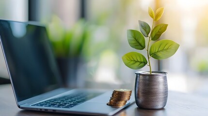 Isometric of a business team collaborating and analyzing financial data on laptops and charts for the purpose of project funding and strategy development in a digital online workspace environment