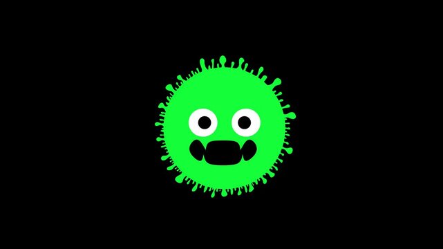 Cartoon animation of green virus monster character