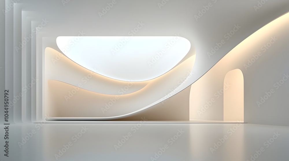 Poster Smooth subtle lines and light gradients form a minimalist futuristic abstract design with a captivating fluid aesthetic and elegant geometric composition