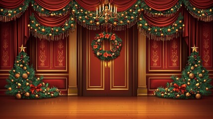 Obraz premium Exquisite Menorah and Woven Christmas Wreath on Grand Door