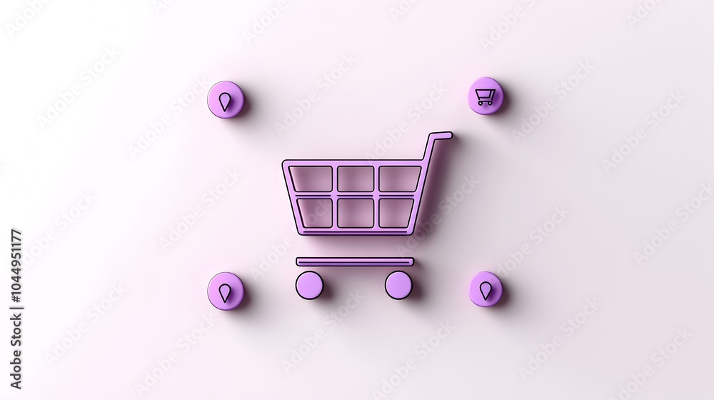 Leinwandbilder Sleek and modern neumorphic design shopping cart icon with soft purple gradients 3D pin buttons and clean outlines representing the convenience and technology of online purchasing and e commerce