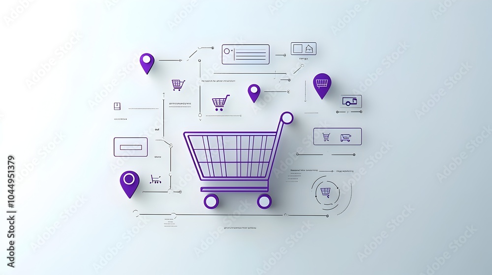 Aufkleber elegant and modern 3d neumorphic shopping cart icon with purple gradient background featuring clean 