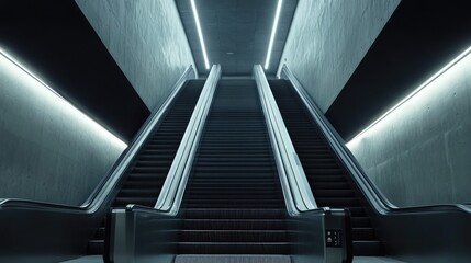 Fototapeta premium Modern Escalator in Urban Setting with Neon Lights