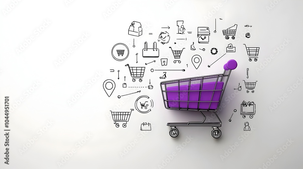 Fototapete neumorphic shopping cart icon with a soft purple gradient background and 3d pin buttons featuring ou