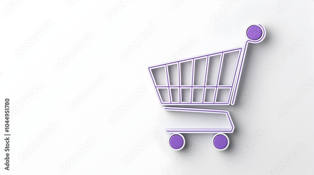 Fototapete Minimalist shopping cart line icon with neumorphic purple gradient buttons and 3D elements creating a clean modern online buying symbol for digital interface e commerce UIUX web and app design