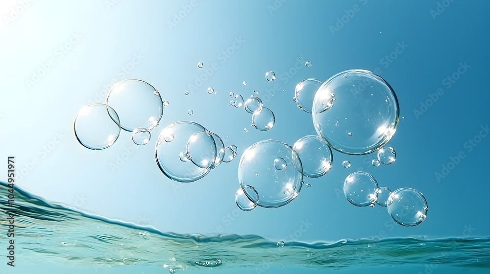 Poster serene and immersive underwater wallpaper effect with floating transparent air bubbles against a sof