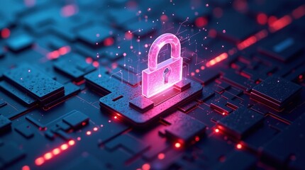 A 3D visualization of a digital firewall featuring a glowing protective barrier that blocks cyber threats, showcasing layers of security and technology.