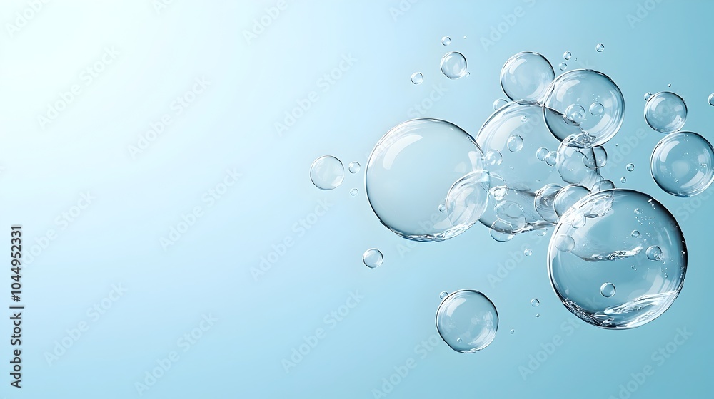 Aufkleber Mesmerizing Suspended Bubble Art on Fluid Blue Gradient Background   Dynamic and ethereal aquatic wallpaper design with flowing