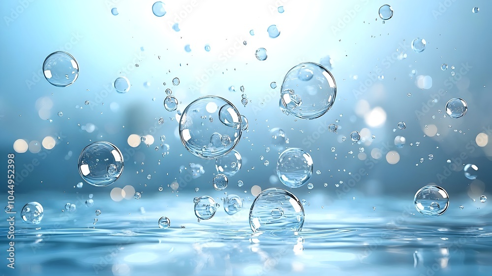 Aufkleber big water air bubbles suspended in fluid motion on a blue gradient background forming a dynamic and 