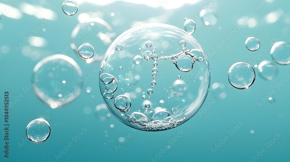 Leinwandbilder mesmerizing transparent water bubbles with soft light reflections gently floating against a serene b