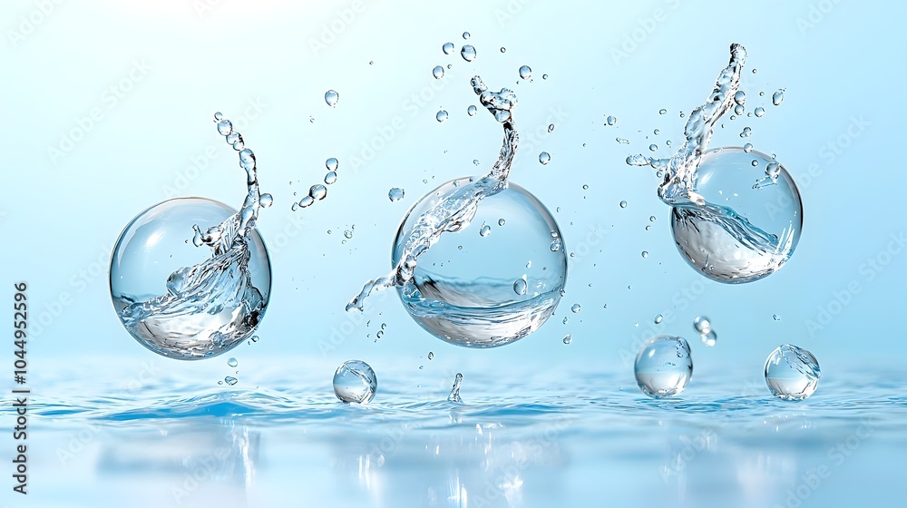 Aufkleber huge transparent water bubbles effortlessly rising through a clear blue liquid set against a soft bl