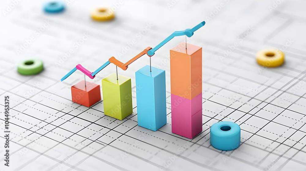 Poster Colorful combination of multi line and bar charts displayed on a gridded backdrop