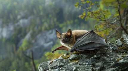 Fototapeta premium Bat perched on a rocky outcrop