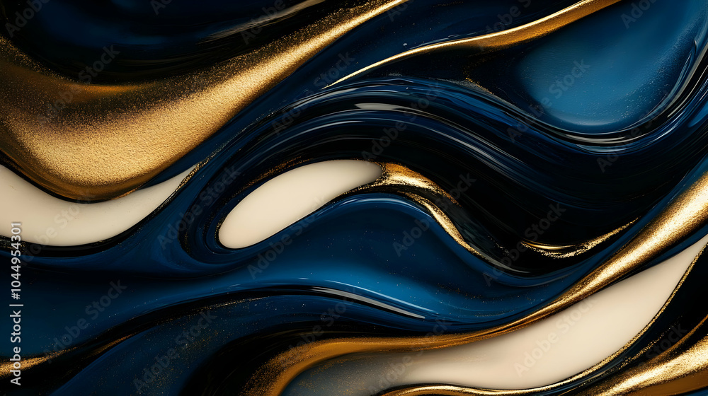 Sticker Abstract Blue, Gold, and White Swirls Illustration