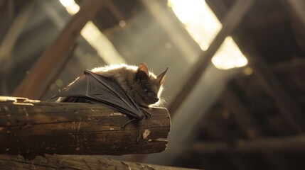 Bat Resting on a Wooden Beam