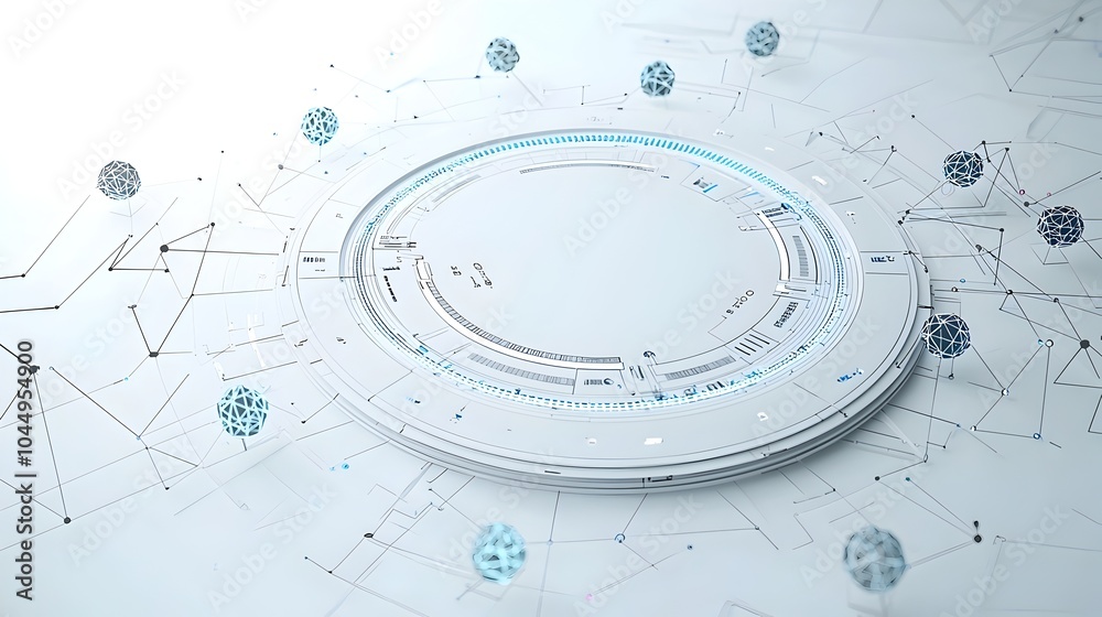 Aufkleber Futuristic polygonal technology backdrop with interconnected geometric shapes representing big data and innovative tech advancements in a dynamic 3D rendered digital design