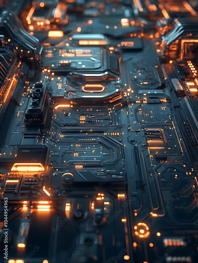 Poster Exploring the intricate world of futuristic circuit boards with vibrant tech-inspired patterns and design elements