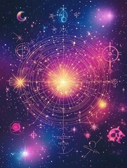 Obraz premium A cosmic journey through the astrological signs an intricate illustration exploring celestial symbols and their mystical connections