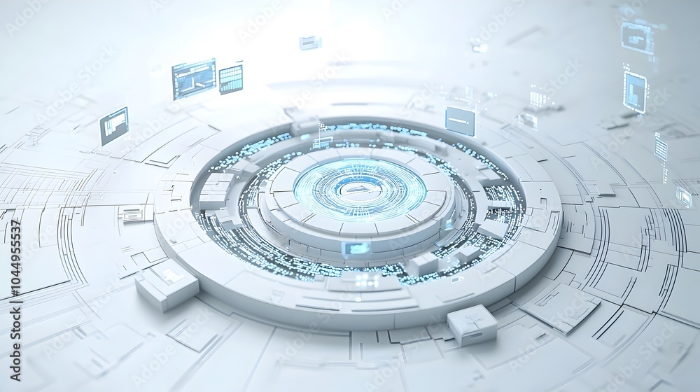 Aufkleber Futuristic polygonal tech design with complex geometric shapes symbolizing the intersection of big data and advanced technology in a 3D rendered conceptual The abstract background features a digital