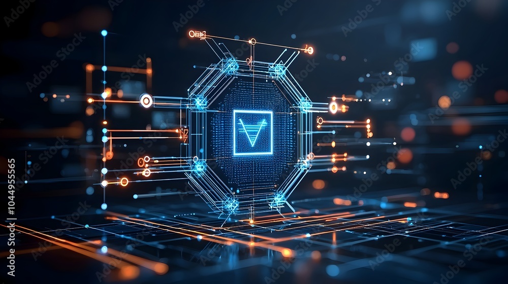 Aufkleber Futuristic abstract technology design with round polygonal shapes and complex geometric patterns symbolizing the intersection of big data and advanced digital systems in a 3D rendered conceptual
