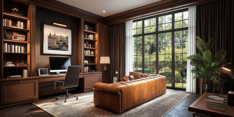 Fototapeta premium Modern Home Office with Stylish Interior Design