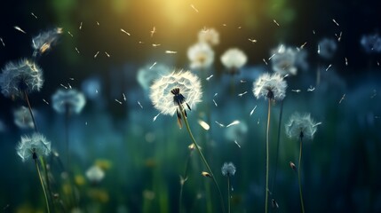 Playful dandelion seeds take flight