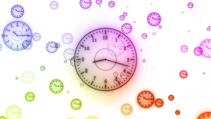 Neon clock isolated, counting down analog clock symbol, Glowing neon clock
