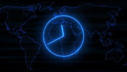 Neon clock isolated, counting down analog clock symbol, Glowing neon clock