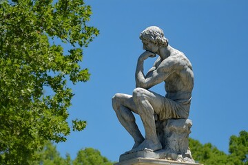 Obraz premium Pensive Man Statue Embodying Intellectual Contemplation in Nature