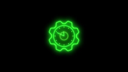 Neon clock isolated, counting down analog clock symbol, Glowing neon clock