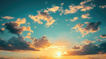 Fototapeta premium Sunset or sunrise with clouds, celestial sky concept