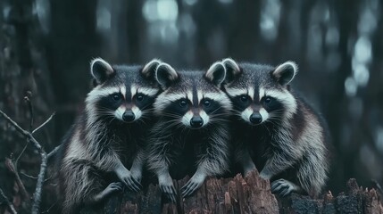 Three raccoons spotted together