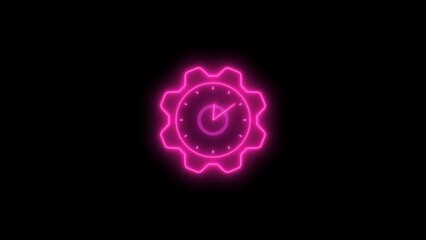 Neon clock isolated, counting down analog clock symbol, Glowing neon clock