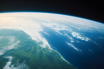 breathtaking view of Earths continents and oceans, showcasing vibrant blues of oceans and lush greens of land. This captures beauty and vastness of our planet from space, evoking sense of wonder and