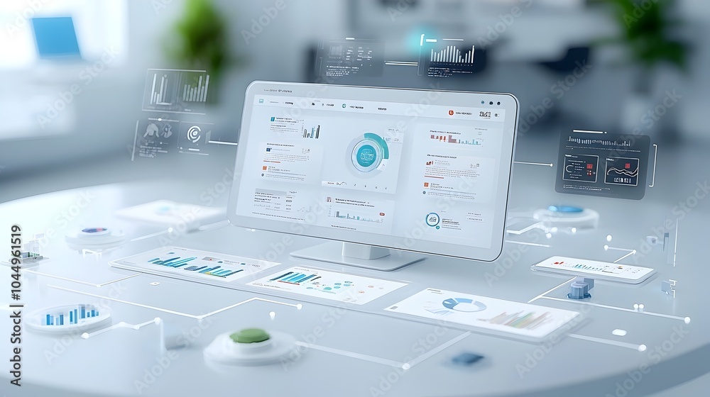 Aufkleber Cutting edge data analytics virtual 3D business intelligence platform featuring abstract technology design detailed data visualization and advanced group tools for strategic decision making
