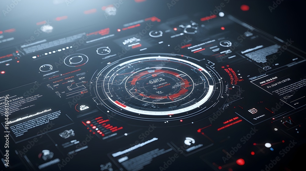 Aufkleber Virtual Business Intelligence Dashboard with Abstract Technology Visuals and 3D Data Rendering Offering Deep Insights and Analysis to Support Informed Corporate Decision Making