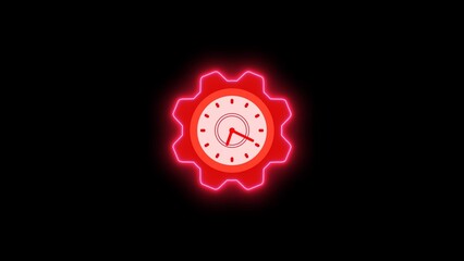 Fototapeta premium Neon clock isolated, counting down analog clock symbol, Glowing neon clock