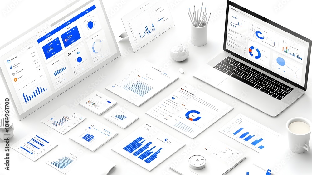 Aufkleber Intelligent Business Dashboard featuring 3D virtual data groups and abstract technology interface