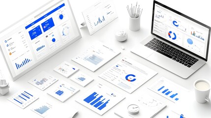 Intelligent Business Dashboard featuring 3D virtual data groups and abstract technology interface