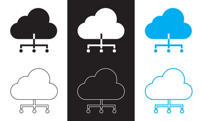 Cloud Computing  solid web and editable stroke icon set.  Cloud, computing, server, database, technology, networking, data and internet. isolated on white and black background. Vector illustration.