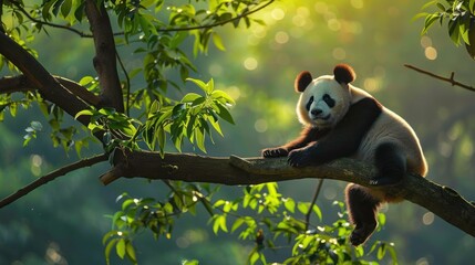Obraz premium Panda Relaxing on a Branch