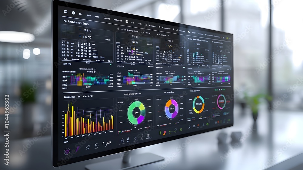 Poster Futuristic business intelligence dashboard with virtual abstract technology and 3D data elements