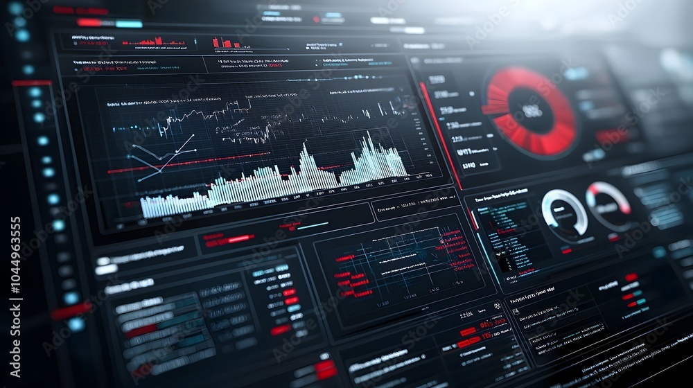 Leinwandbilder Corporate Business Intelligence Dashboard featuring 3D virtual data groups abstract technology interface