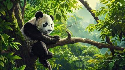 Obraz premium A Curious Panda in a Lush Forest